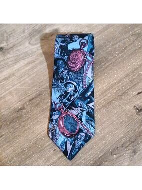 Vintage Moores 100% Silk Tie Pocketwatch And Figures Print